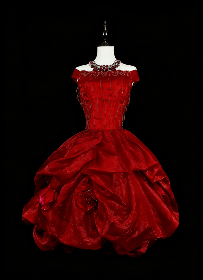 Einzigartiges Ballkleid schulterfrei Rot Inspo Vintage Mode 2000er Hoco Kleider Kurz Inspo Homecoming Kleider N2014