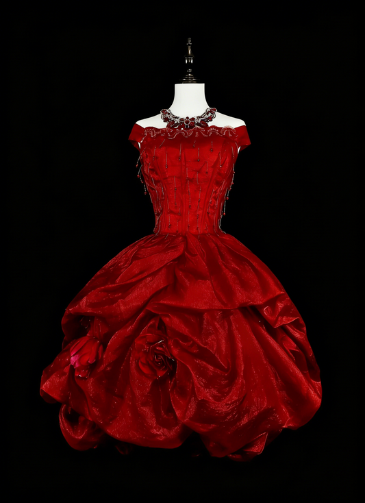 Unique Ball Gown Off The Shoulder Red Inspo Vintage Fashion 2000s Hoco Gowns Short Inspo Homecoming Dresses N2014