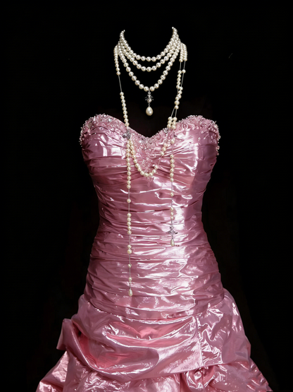 Vintage Meerjungfrauen-Abendkleid mit Herzausschnitt, rosa, ärmellos, 80er-Jahre-Stil, langes formelles Abendkleid N1443