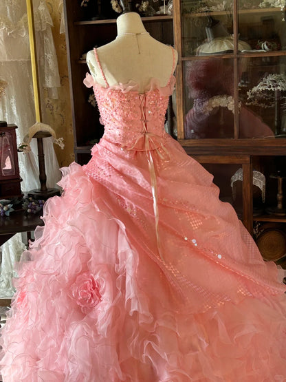Vintage Ballkleid Spaghettiträger Rosa Mit Lagen Stufen Sweet 16 Kleider Quinceanera Kleid Lang 15 Vestidos De Fiesta N2263