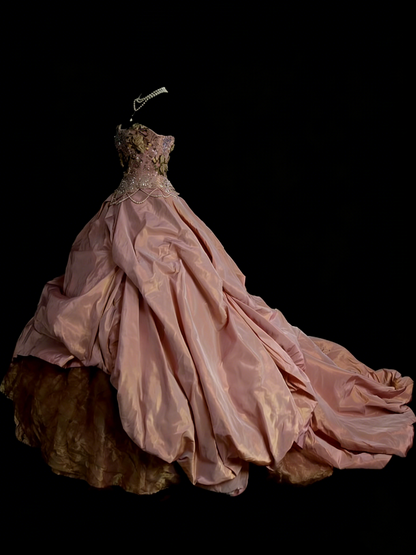 Charming Ball Gown Strapless Pink Sweet 16 Dresses Quinceanera Dress Taffeta With 3D Flowers Long 15 Vestidos De Fiesta N1251