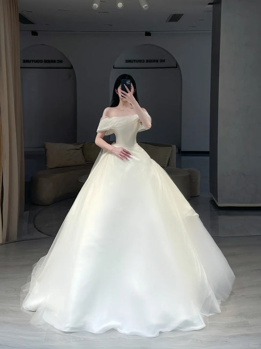Princess Wedding Dresses Ball Gown Off The Shoulder With Short Sleeves Bridal Gown N3084