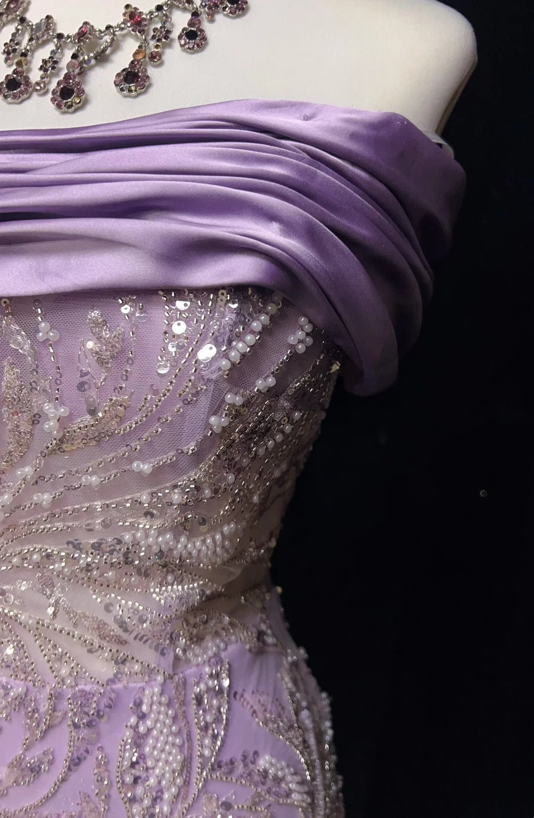 Vintage Ballkleider Inspo Meerjungfrau Trägerlos Lila Pailletten Mit Schlitz Perlen 80er Jahre Langes Abendkleid N2742
