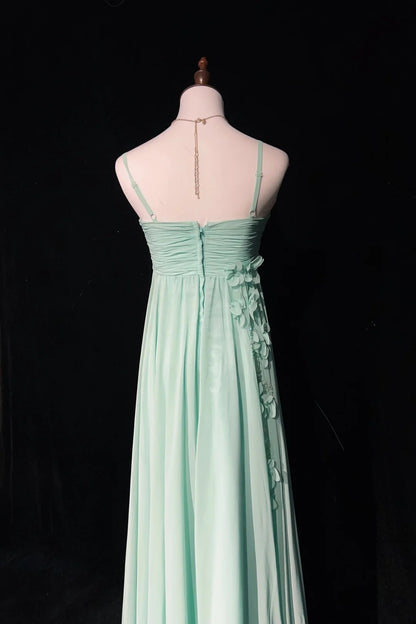 Vintage Prom Dresses A line Spaghetti Strap Mint Green Chiffon Sleeveless 1980s Long Formal Evening Gown N2630
