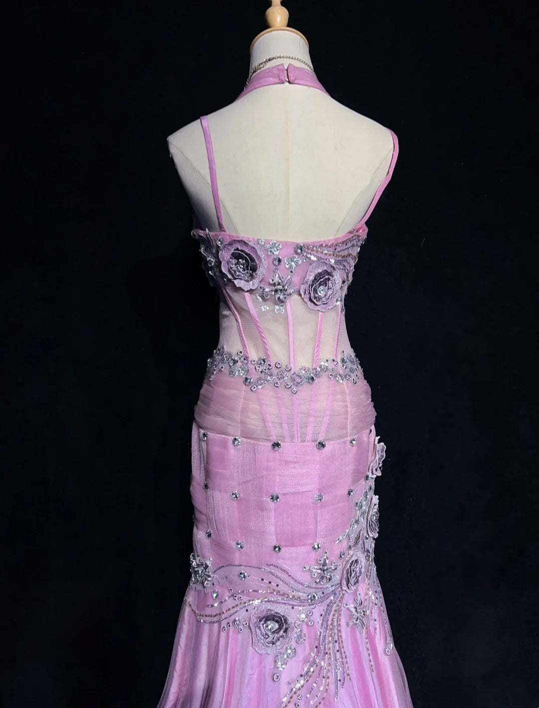 Robes de bal modestes sirène licou tulle lilas avec perles dentelle longue robe de soirée formelle N3882