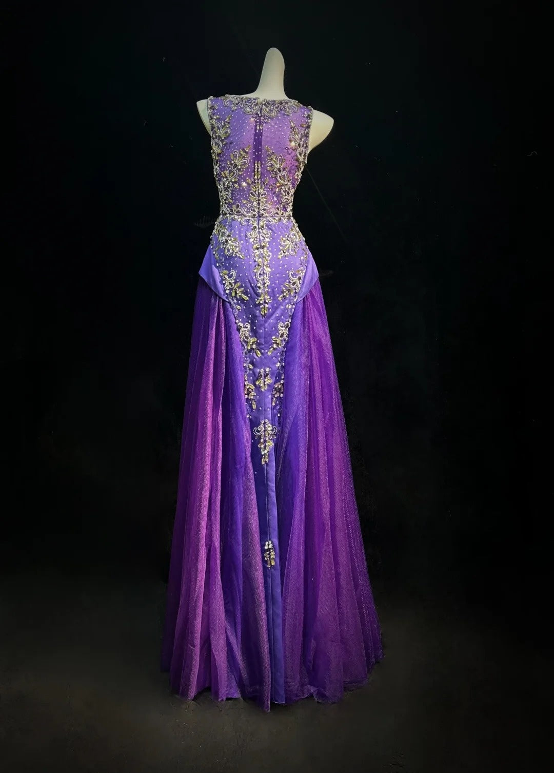 Vintage Mermaid Boat Neck Purple With Beading Tulle Floor Length Prom Dresses Inspo Evening Outfits RB4343