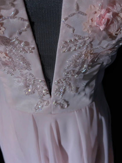 Vintage Ballkleider 80er A-Linie Sweetheart Rosa Chiffon mit Perlen Verzierungen Halboffizielle Abendgarderobe N3630