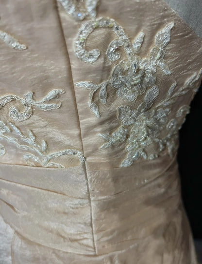 Vintage Abschlussballkleider A-Linie Spaghettiträger Champagner mit langen Ärmeln 90er Abendkleid N3001