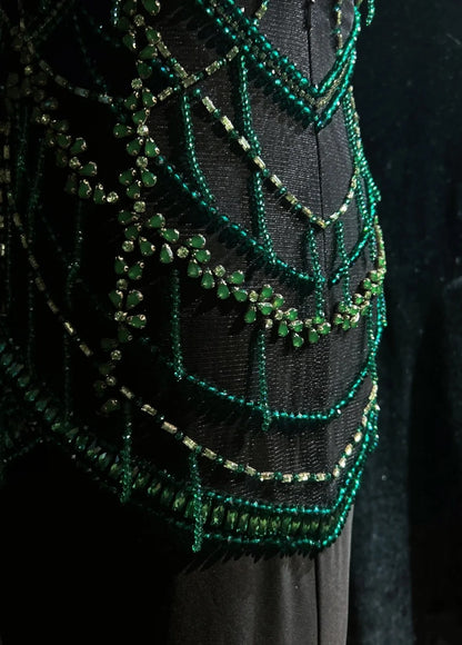 Vintage Prom Dresses Mermaid Scoop With Sparkle Beaded Backless Black 80s Evening Formal Dress RB3270