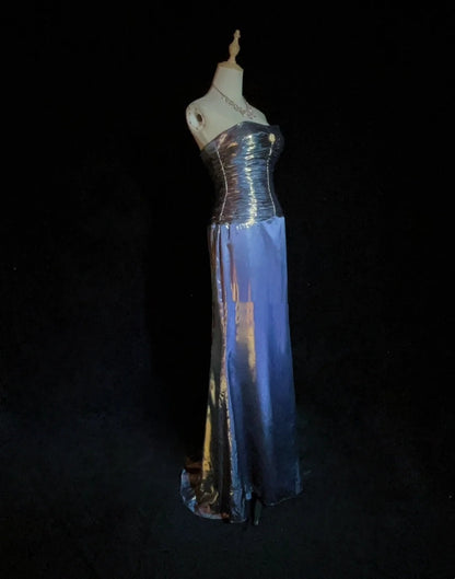 Vintage-Ballkleid Ästhetik A-Linie Marineblau mit Perlen Lange Abendkleid N3025