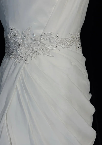 Unique Wedding Dresses Sheath One Shoulder Chiffon White Long Bridal Gown N3105