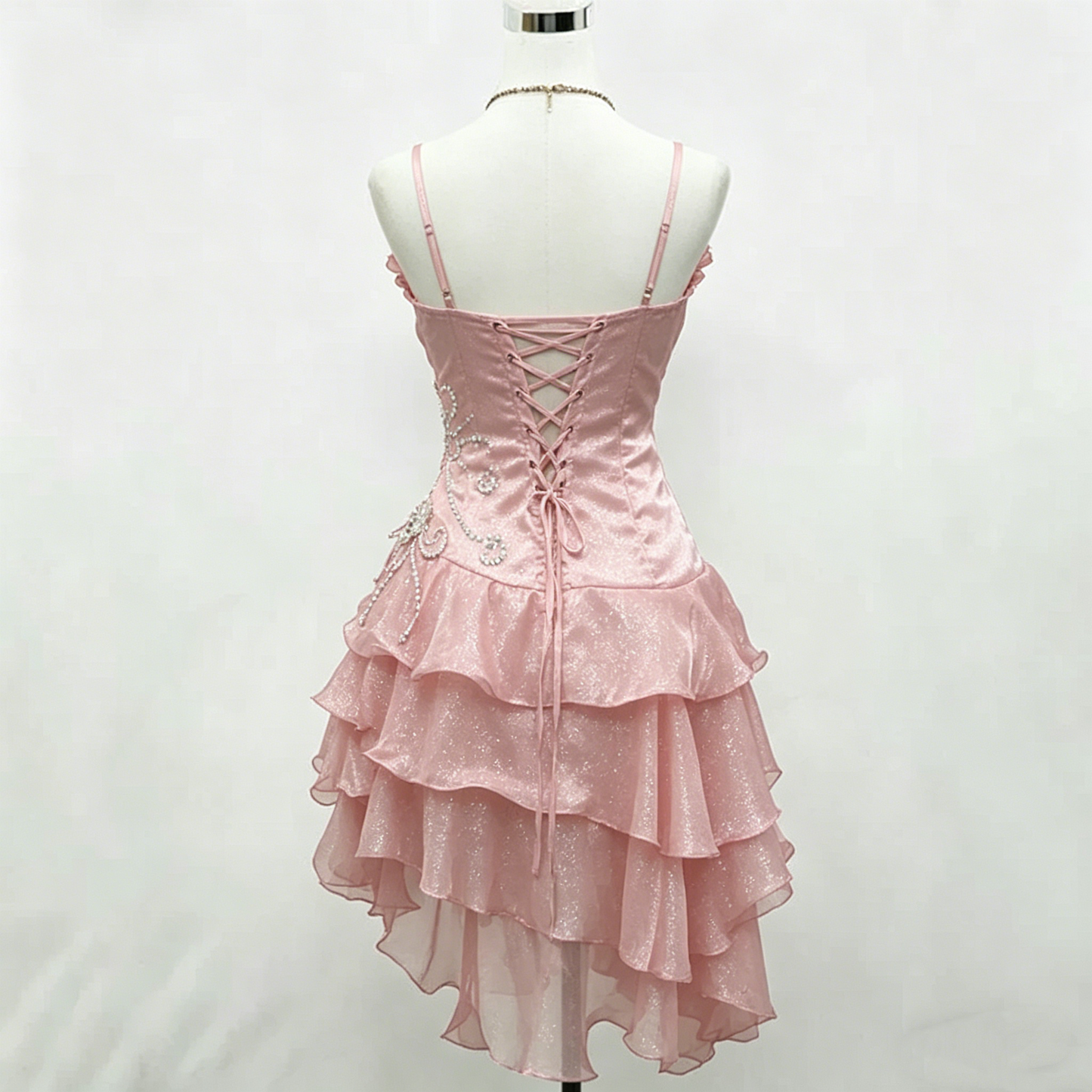 Glitzerndes Ballkleid Spaghettiträger Rosa Pailletten Kurz Mini Partykleid Cocktail Homecoming Kleider N3908