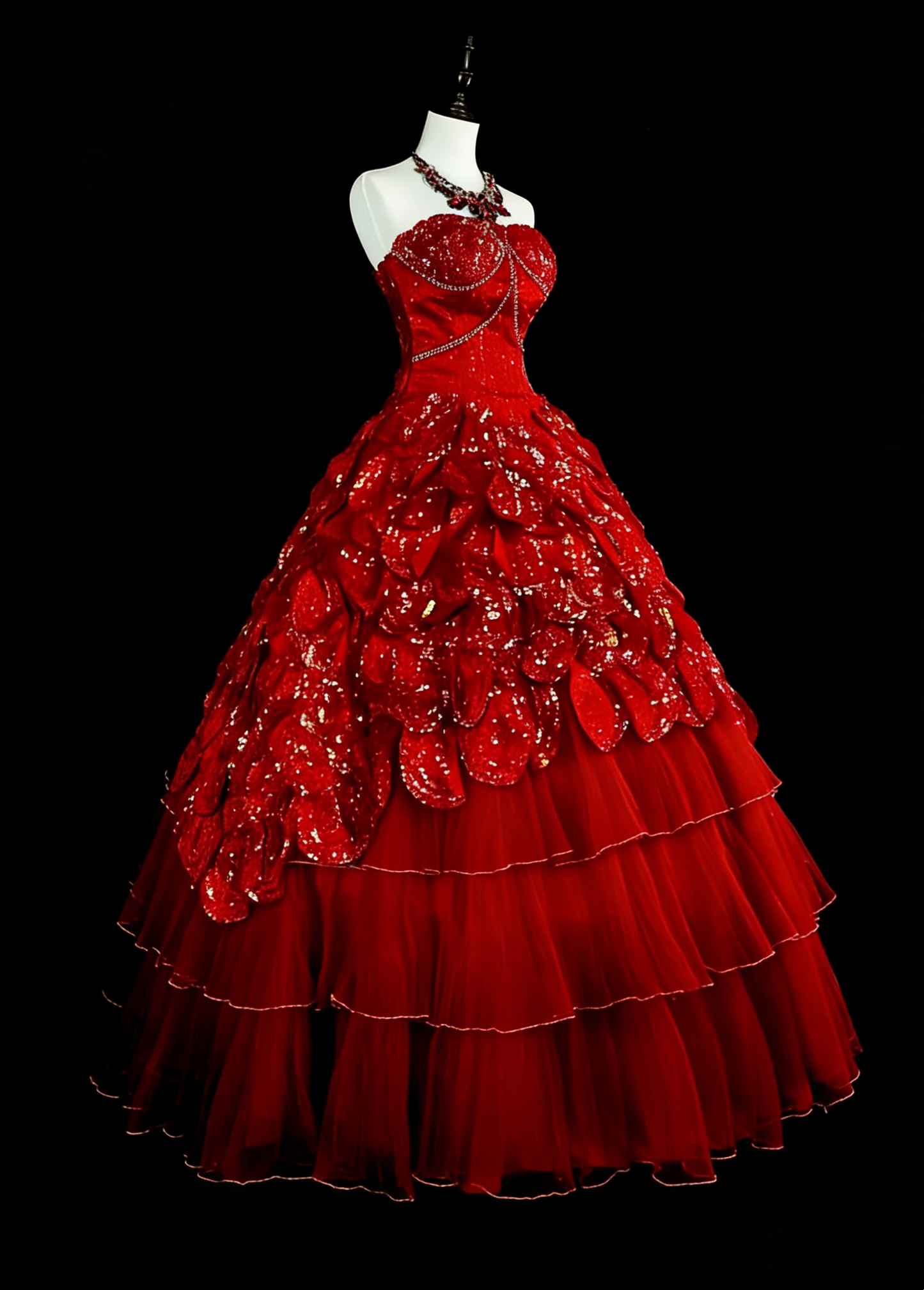 Mignonne robe de bal bustier bordeaux avec volants superposés longues robes de soirée robes de bal N2147