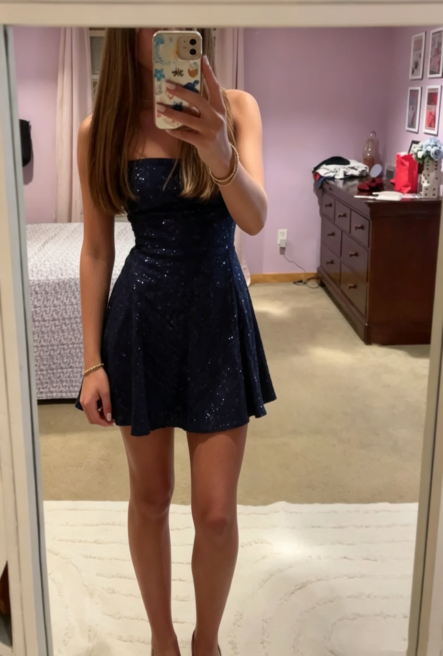 Shiniest Star Pailletten-Minikleid A-Linie Marineblau Pailletten-Abschlusskleider High School für 8. Klasse Homecoming-Kleid RB3323