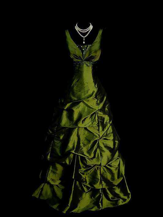 Vintage Prom Dresses Aesthetic 1960s Retro Ball Gown V Neck Olive Green Long Party Dress N2133