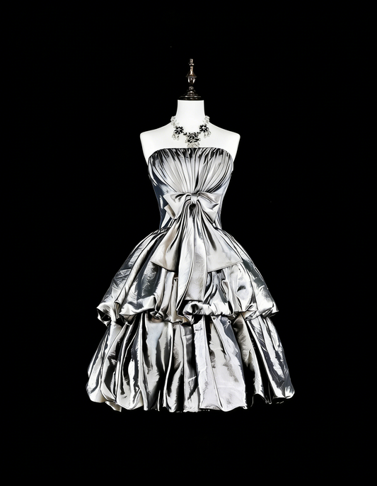 Unique Ball Gown Strapless Silver Gray Mini Short Homecoming Dresses Hoco Cocktail Gowns N3070