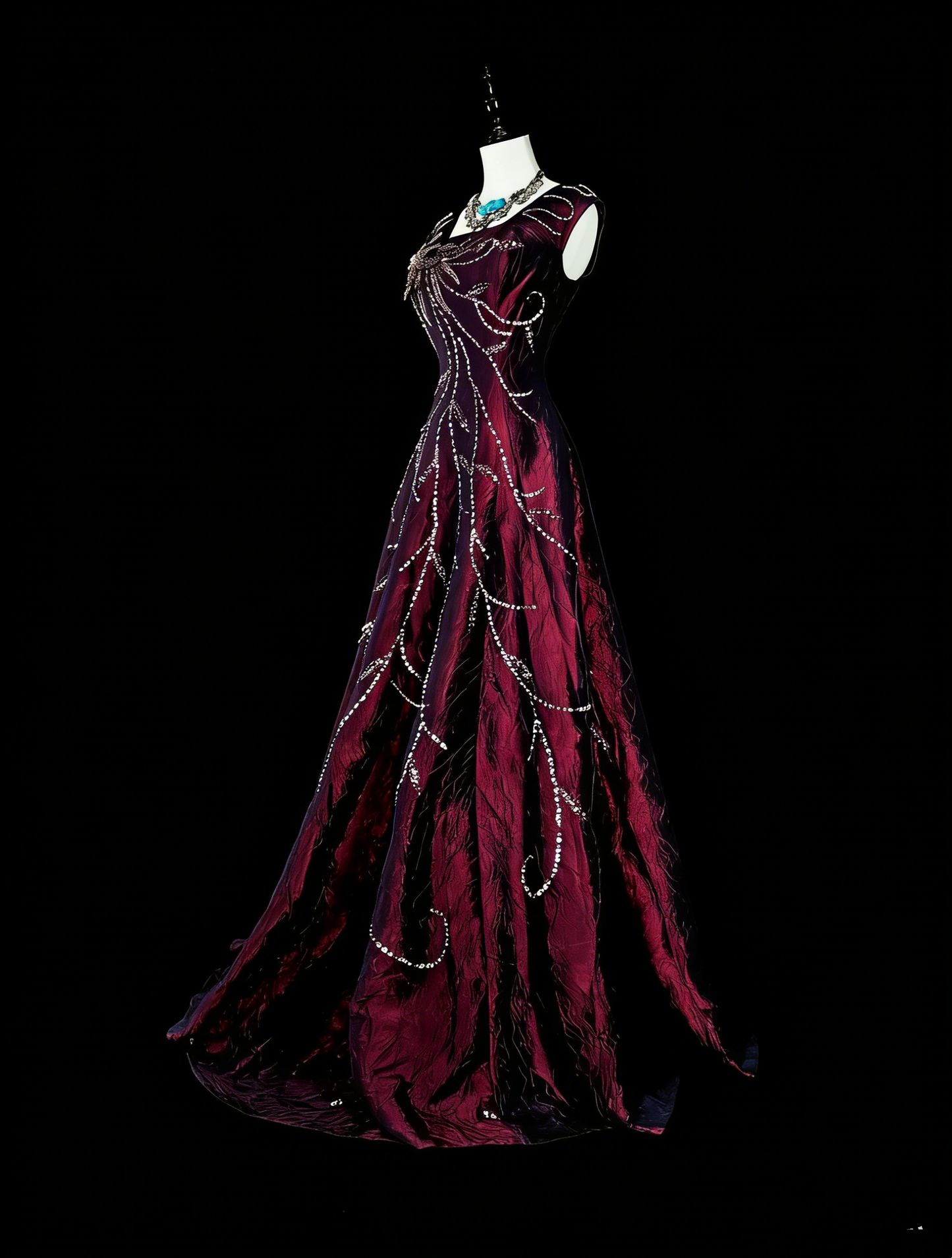 Robes de bal vintage Trapèze Col carré Violet avec perles Robe longue de soirée années 1970 N2700