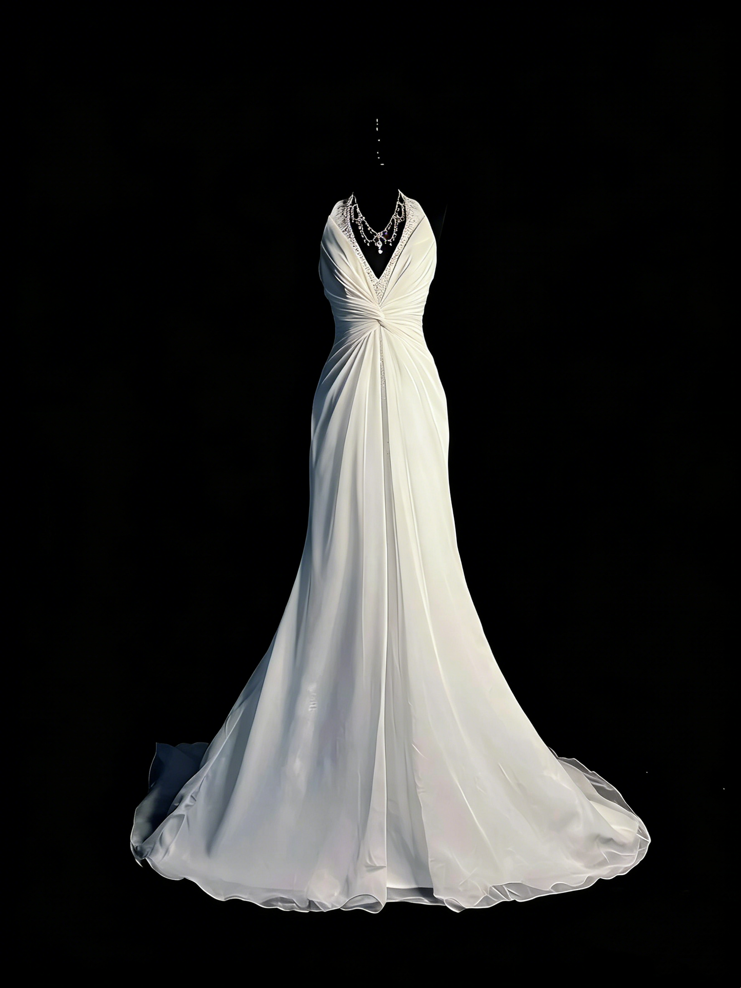 Robe de bal longue en mousseline blanche à col en V, style sirène, pour adolescentes (N1184)