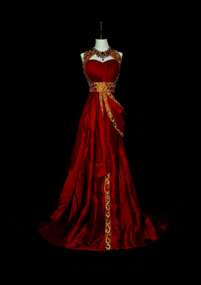 Elegantes, ärmelloses, bordeauxrotes A-Linien-Abendkleid mit goldenen Applikationen und goldenen Applikationen, langes Abendkleid für die Oberstufe (N1369)