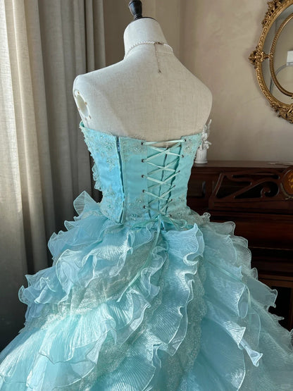 Süßes ballkleid trägerlos hellblau mit gestuften Lagen Sweet 16 Kleider Lang 15 Vestidos De Fiesta N2268