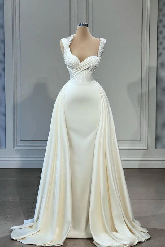 Mermaid Halter Sweetheart Beaded Floor-length Sleeveless With Side Train Prom Dress AB1644