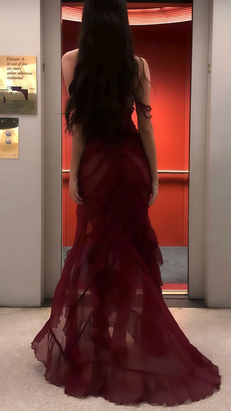 Burgunderfarbenes Chiffon-Abendkleid für Ball und Party AB955