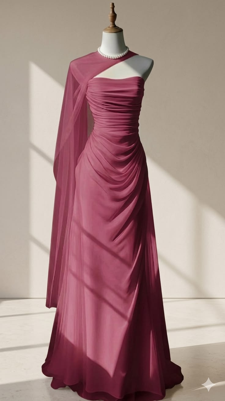Bescheidene Meerjungfrauen-Abschlussballkleider Trägerlos Burgund Mit Umhang Langes Chiffon-Abend-Formelles Kleid RB3334