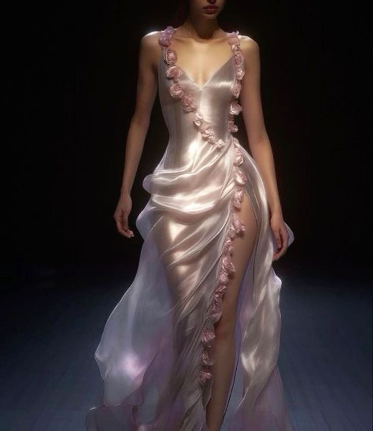 Meerjungfrauen-Abendkleid in Rosa mit Spaghettiträgern, bodenlang, mit Schlitz, langes, geblümtes Plissee-Abendkleid für Damen AB1463