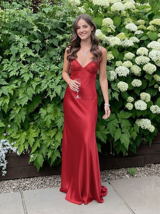 Langes, blaues Meerjungfrauen-Abendkleid mit V-Ausschnitt, Perlenbesatz am Rücken und Bindebändern, Partykleid für Damen AB1476