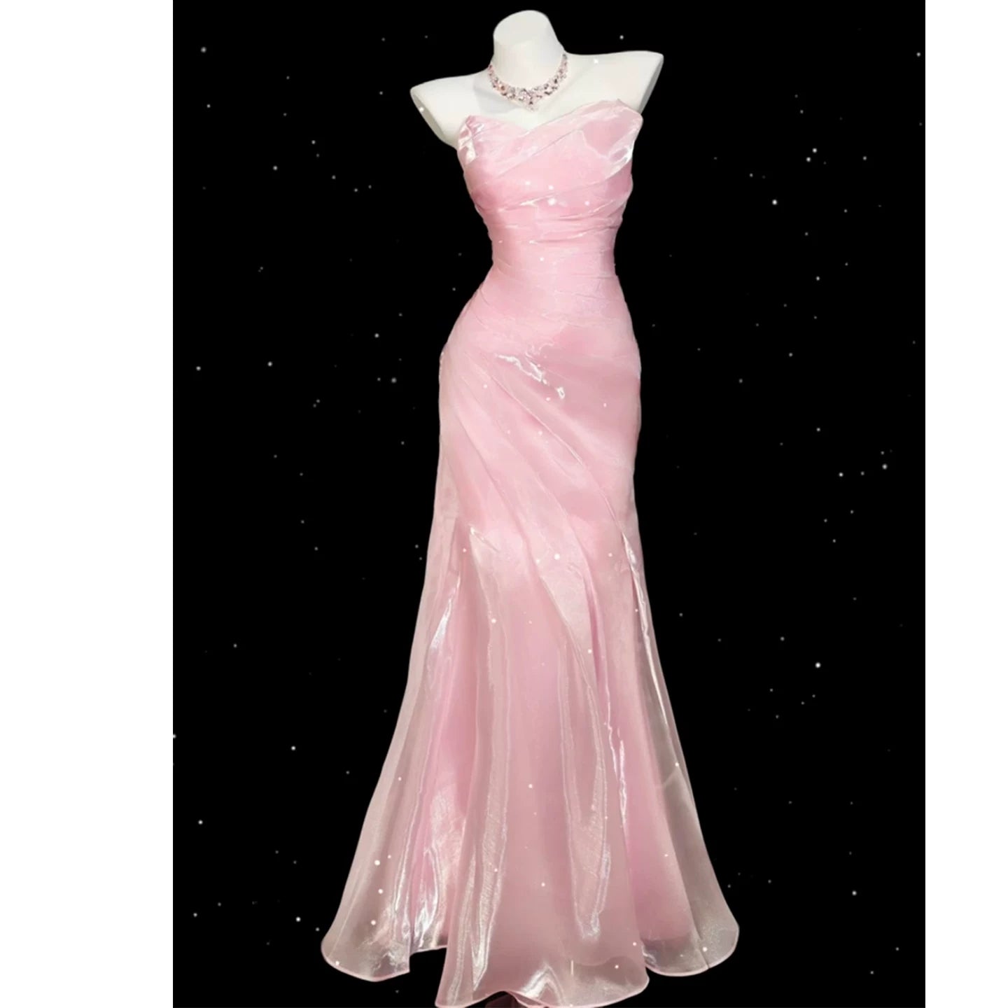 Hellblaues, trägerloses, plissiertes Ballkleid, Abendkleid, formelles, halbformelles, langes Abschlussballkleid für Teenager AB1993