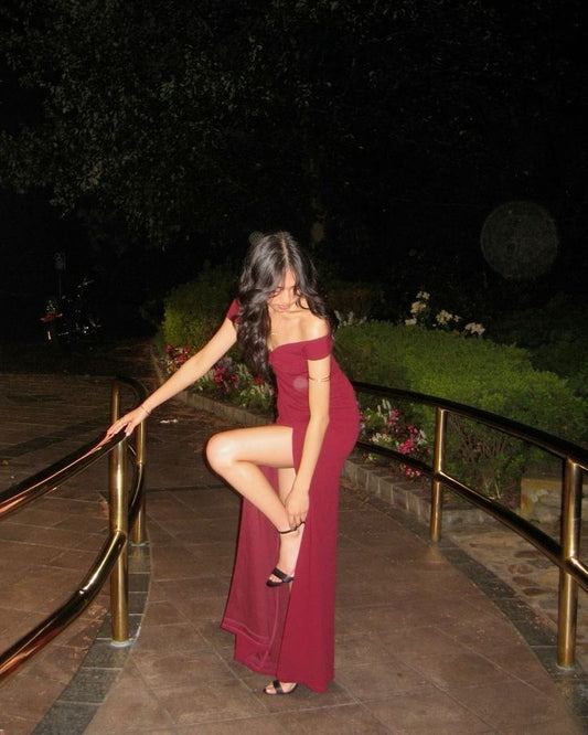 Sexy Off The Shoulder Burgundy Satin Mermaid Long Prom Dress Evening Dress AB1657