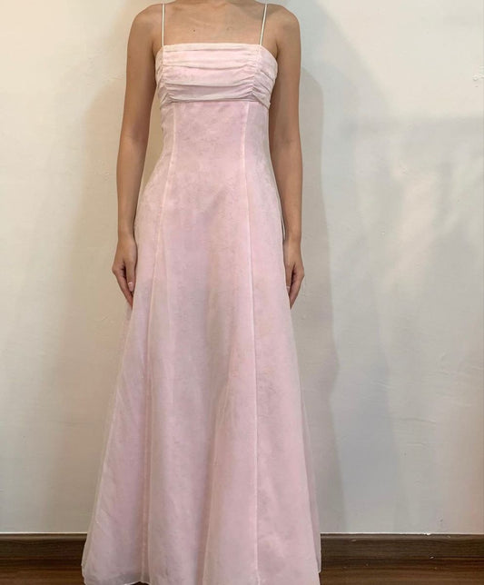 Vintage A Line 2000s Spaghetti Strap Pink Formal Dress Long Prom Dresses N2677