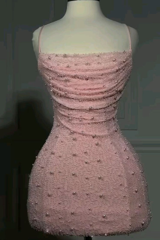 Sexy Sheath Spaghetti Strap Pink For Women Sequin Mini Senior Inspo Short Birthday Outfits Formal Homecoming Dresses RB3052