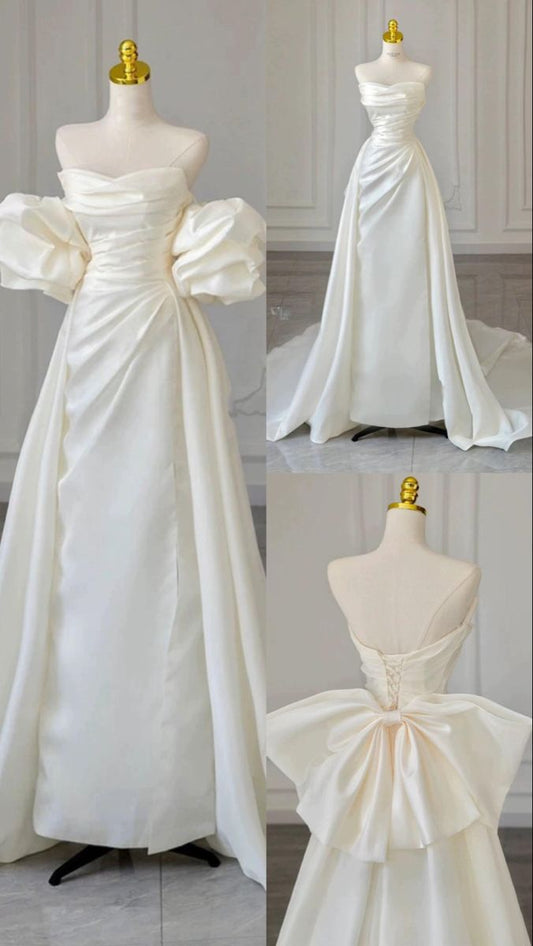 Retro 1960s Wedding Dresses for Bride Mermaid Strapless With Ruched Satin Petite/Plus Size Bridal Gowns Spring Summer Wedding AB1483