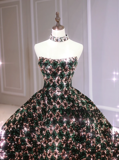 Sparkly Ball Gown Strapless Black Sequin Sleeveless Long Prom Dresses Prom Gowns Evening Dress A024