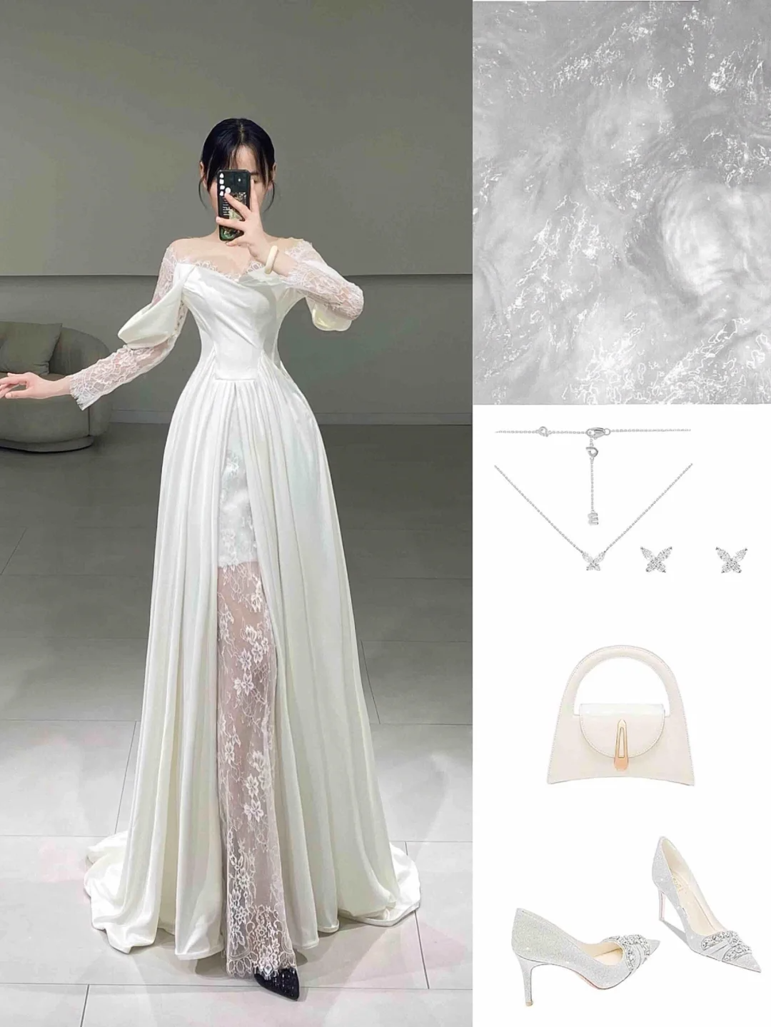 Robe de mariée longue plissée blanche en dentelle, coupe trapèze, épaules dénudées, élégante et élégante, A061