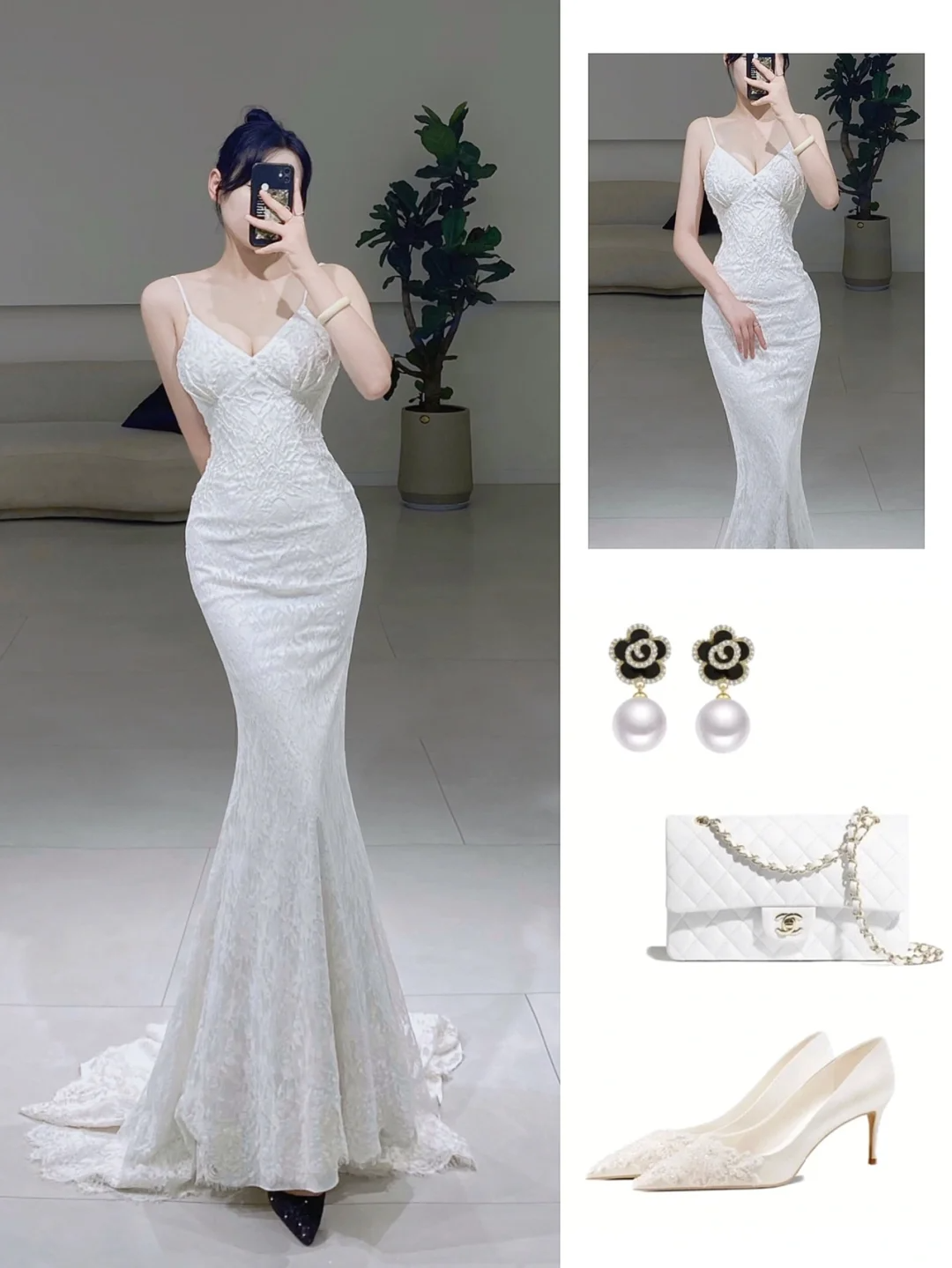 Timeless Mermaid Spaghetti Straps White Lace Long Wedding Dress Beautiful Formal Cute Wedding Dresses A072