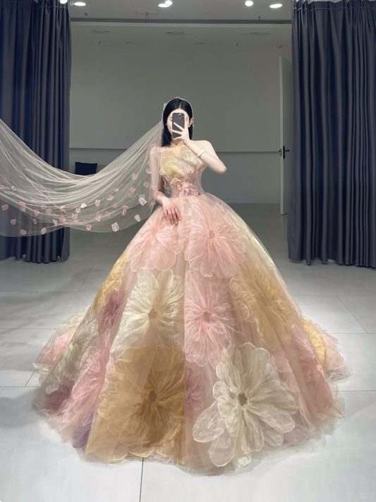 Sweet Strapless Ball Gown Floral Lace Long Quinceanera Dress Gorgeous Quinceanera Dresses Sweet 15 16 Dress A093