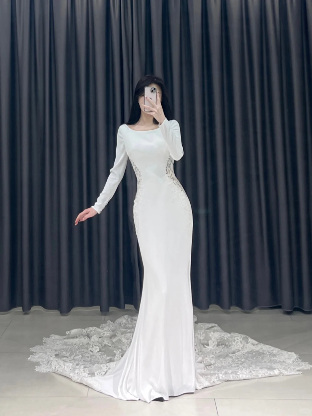 Timeless Mermaid Square Neck White Lace Long Sleeves Wedding Dress Beautiful Formal Cute Wedding Dresses A099