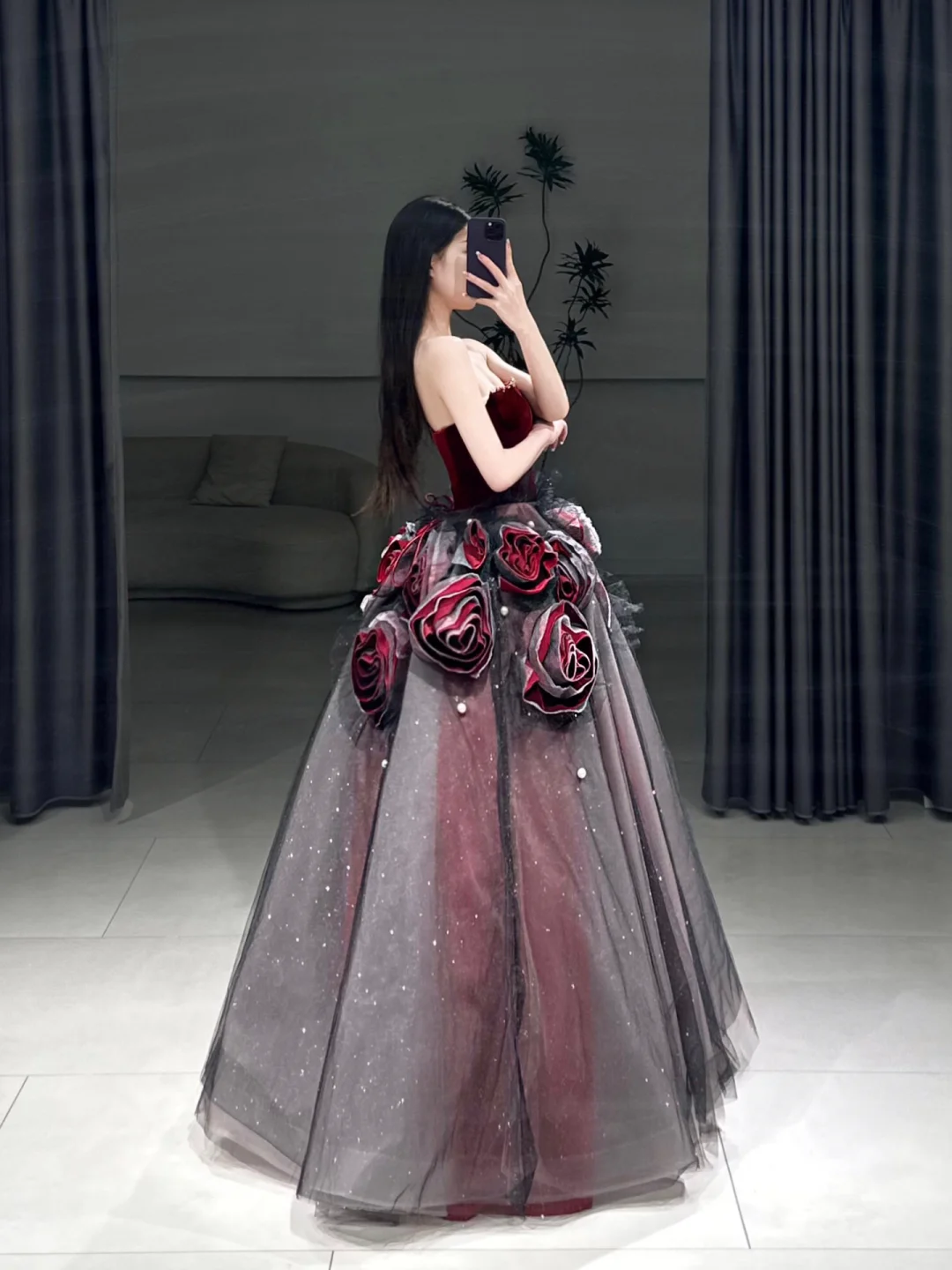 Süßes trägerloses Ballkleid mit Blumenmuster, Tüll, langes Quinceanera-Kleid, wunderschöne Quinceanera-Kleider, süßes 15. 16. Kleid A102