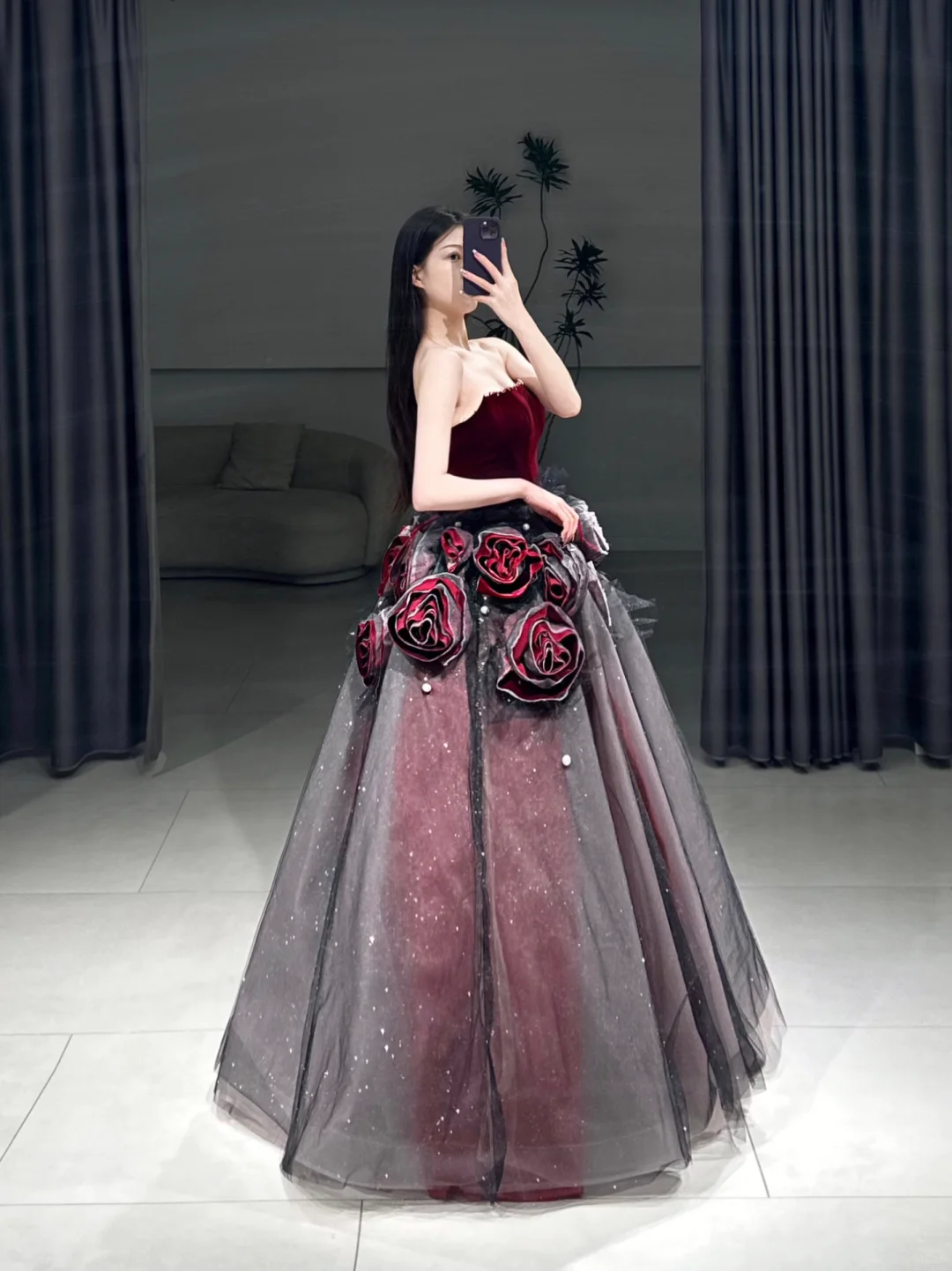 Süßes trägerloses Ballkleid mit Blumenmuster, Tüll, langes Quinceanera-Kleid, wunderschöne Quinceanera-Kleider, süßes 15. 16. Kleid A102