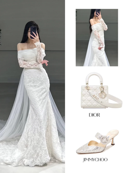 Timeless Mermaid Off The Shoulder White Lace Long Sleeves Wedding Dress Beautiful Formal Cute Wedding Dresses A103