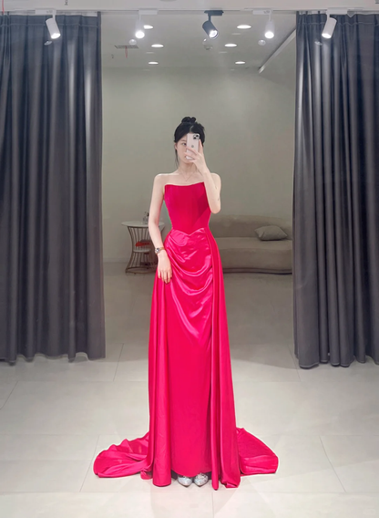 Elegantes Etuikleid, trägerlos, pink, Satin, bodenlang, Ballkleid, Inspiration, lange Ballkleider, A115