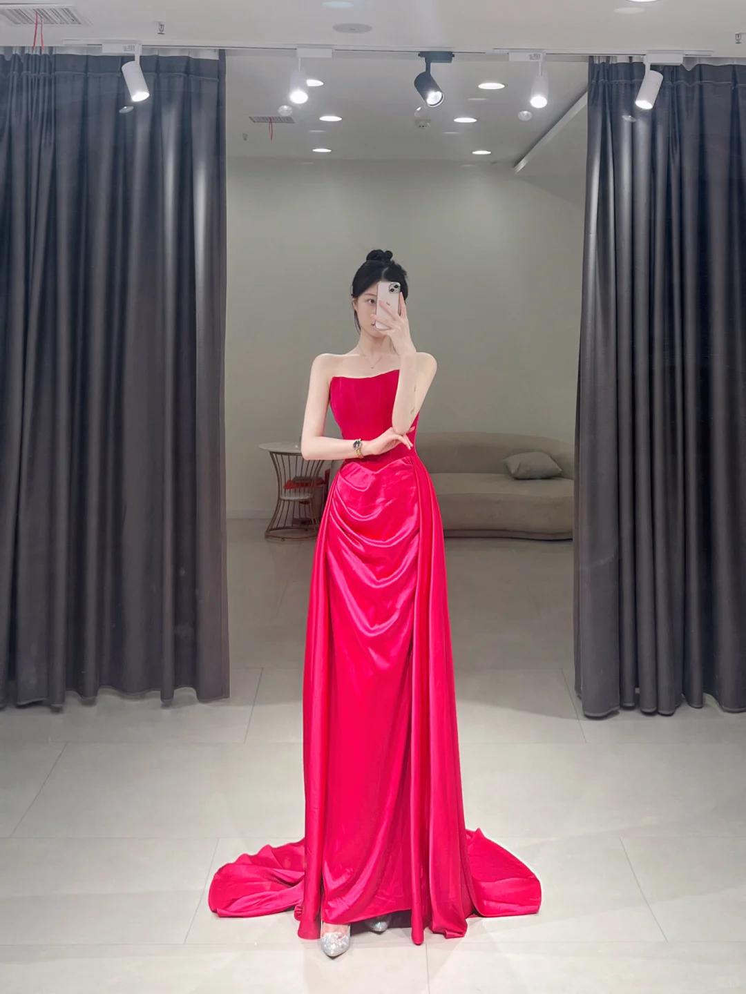 Elegantes Etuikleid, trägerlos, pink, Satin, bodenlang, Ballkleid, Inspiration, lange Ballkleider, A115