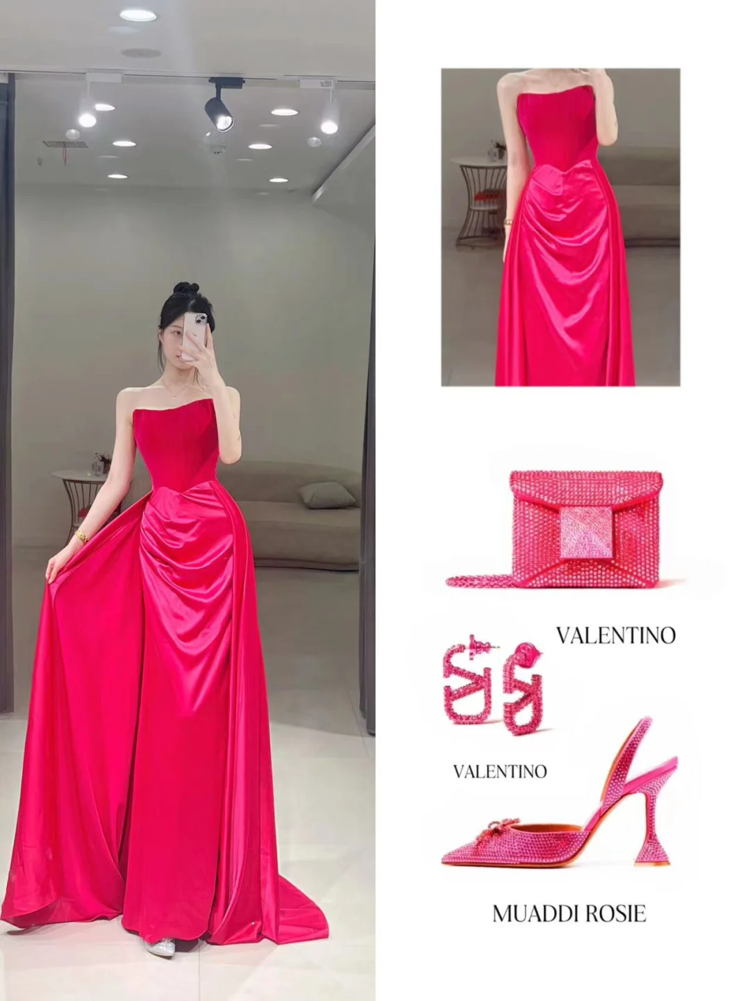 Elegantes Etuikleid, trägerlos, pink, Satin, bodenlang, Ballkleid, Inspiration, lange Ballkleider, A115