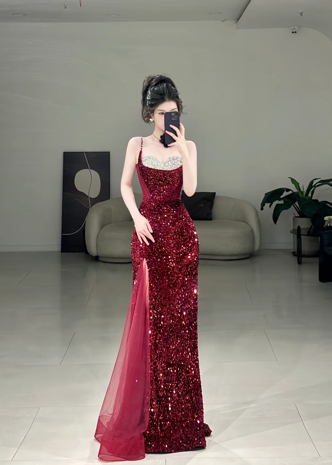 Elegant Mermaid Spaghetti Straps Black Sequin Long Floor Length Prom Dress Inspiration Long Prom Dresses A117