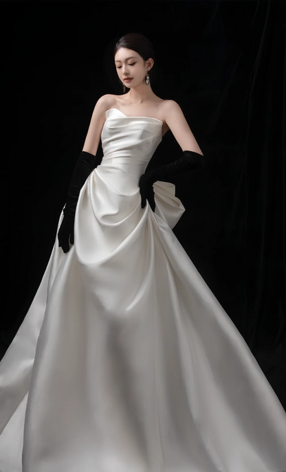 Elegant Mermaid Sweetheart Satin White Long Wedding Dress Beautiful Formal Cute Wedding Dresses A122