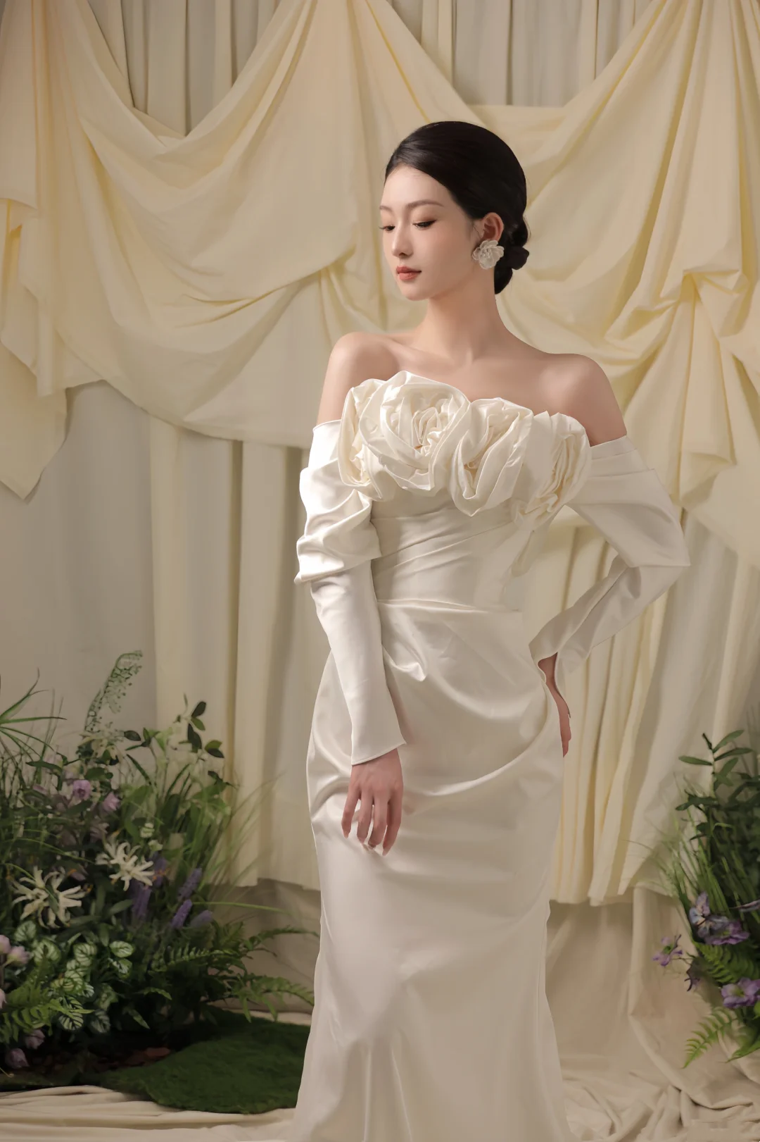 Elegant Mermaid Off The Shoulder Satin White Long Wedding Dress Beautiful Formal Cute Wedding Dresses A124