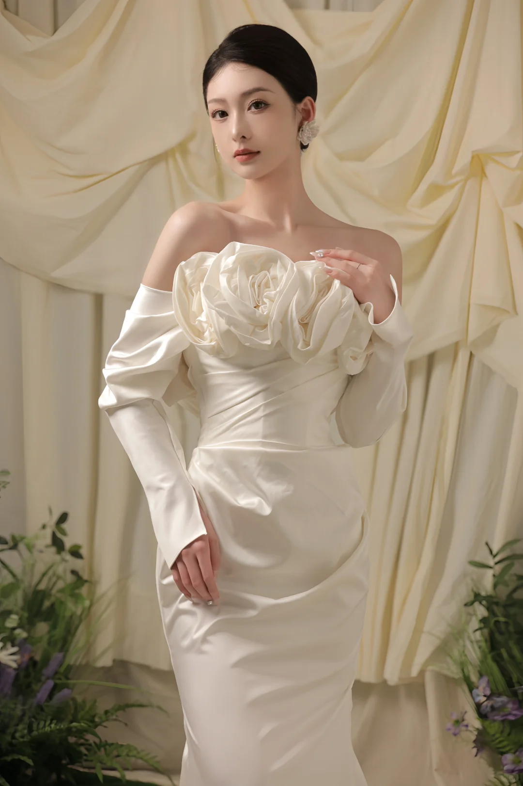 Elegant Mermaid Off The Shoulder Satin White Long Wedding Dress Beautiful Formal Cute Wedding Dresses A124