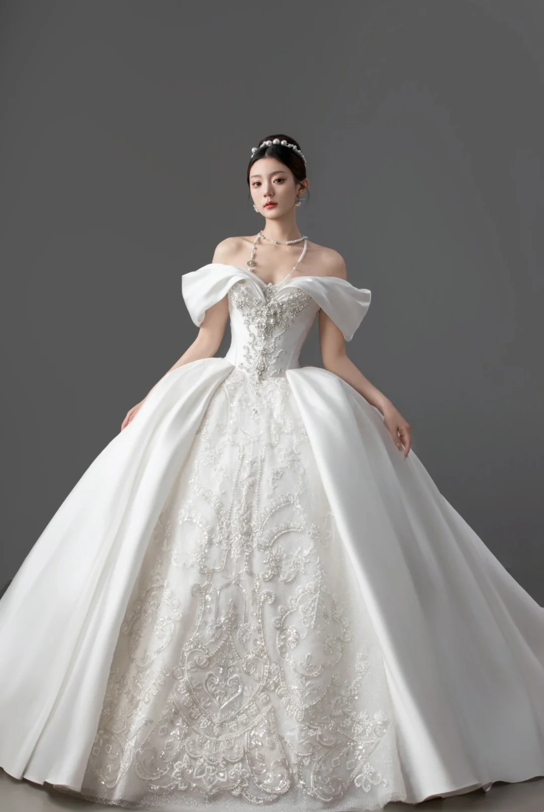 Dreamy Ball Gown Off The Shoulder Satin White Long Wedding Dress Beautiful Formal Cute Wedding Dresses A125